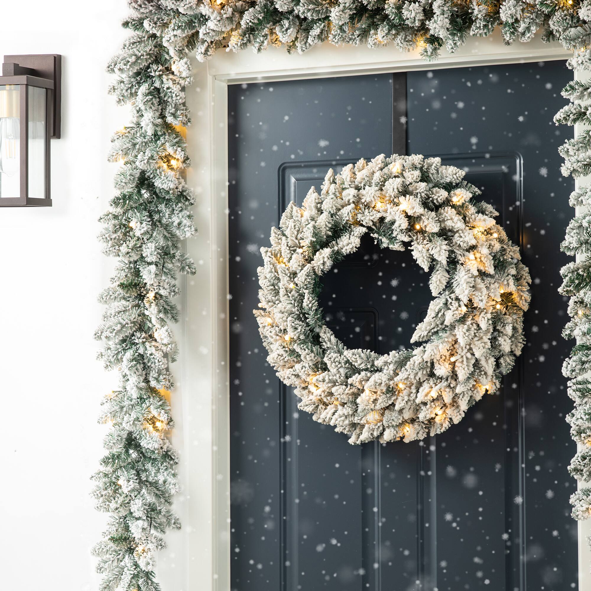 Glitzhome® 6ft. Pre-Lit Snow Flocked Christmas Garland, 2ct.